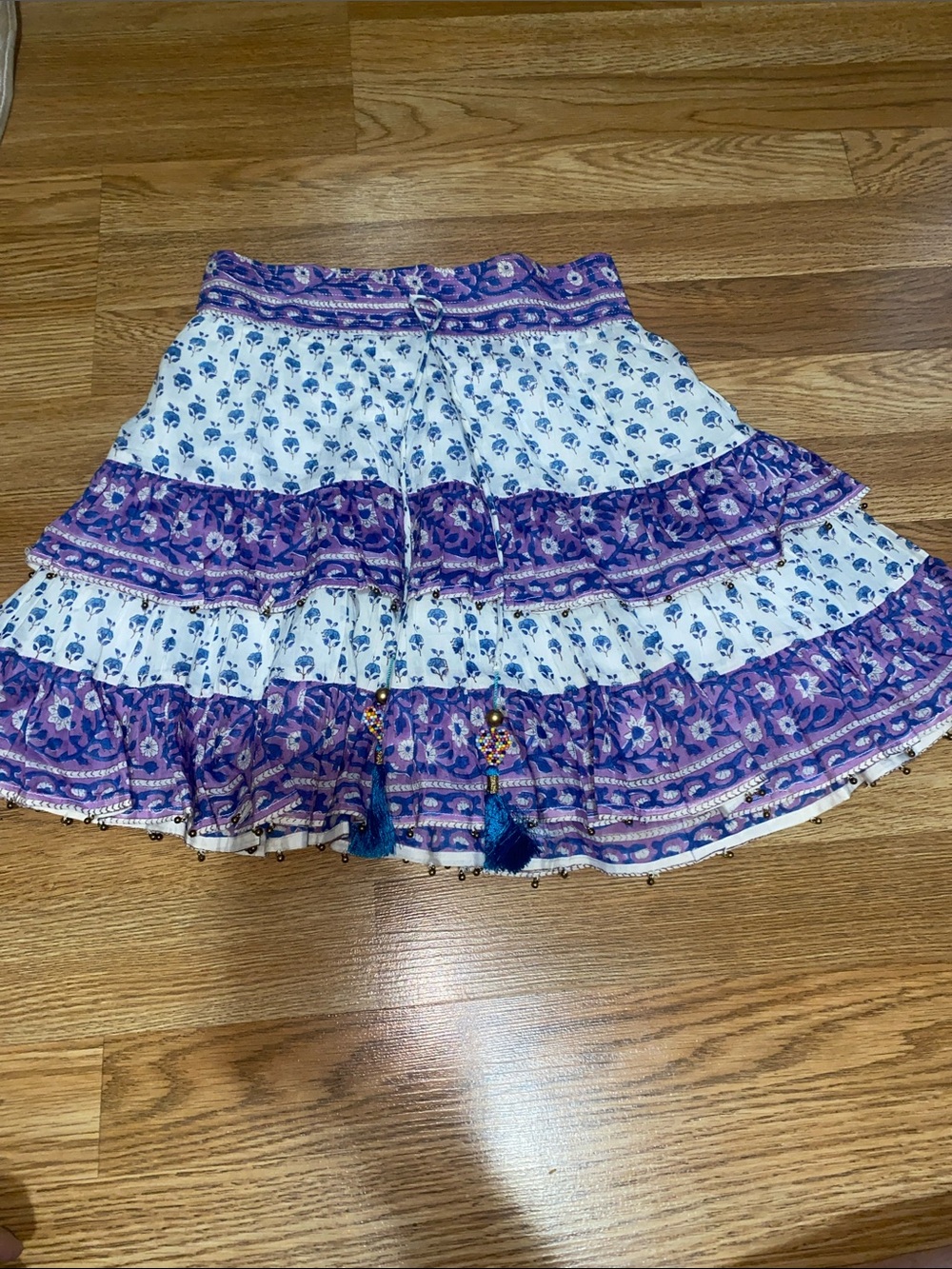 Belle by Kim Gravel White and Purple Tiered Skirt with Tassel Drawstring